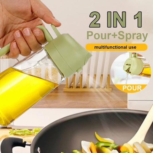 2-in-1 Oil Dispenser & Spray Bottle – Leak-Proof Glass Oil Pourer for Healthy Cooking